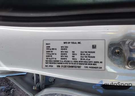 2021 Tesla Model 3 Long Range Dual Motor All-Wheel Drive from USA, damaged, VIN 5YJ3E1EB4MF037087